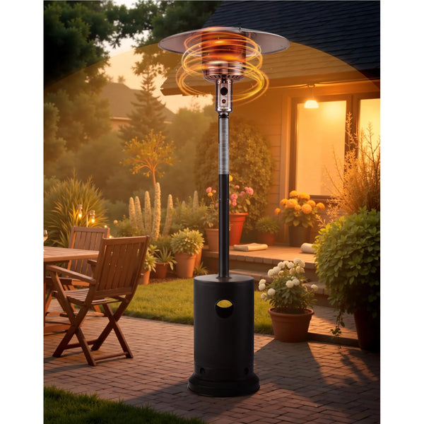 48000 BTU Propane Patio Heater with Overheating Protection System, Outdoor Heater with 20' Heating Radius and Wheels, Stainless Steel Flame Heater, Black