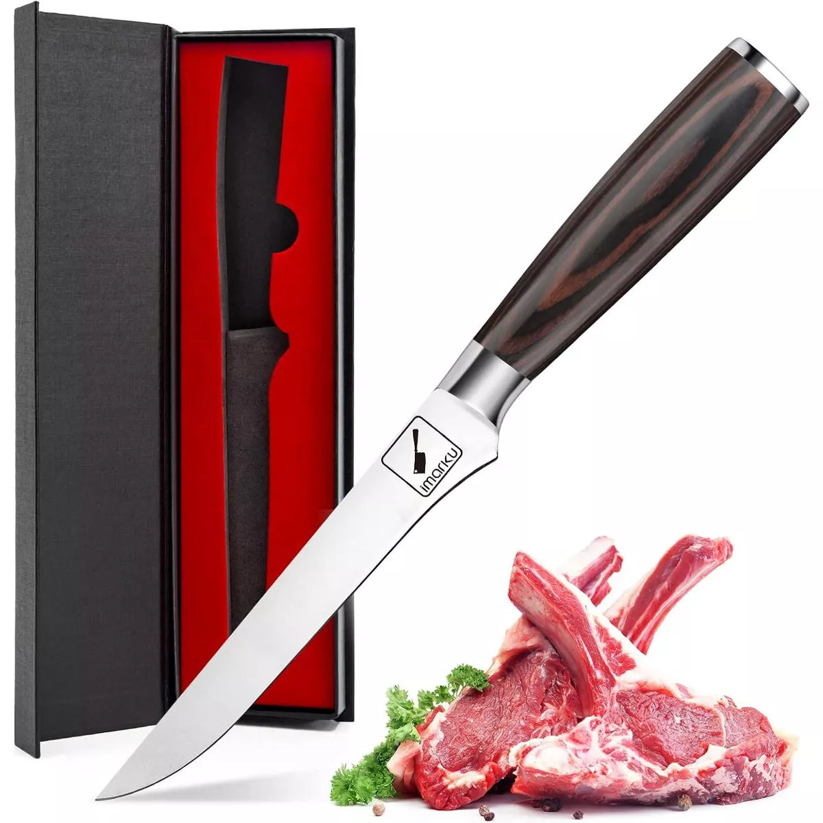 imarku Boning Knife, German High Carbon Stainless Steel Professional Grade Boning Fillet Knife, 6-Inch Deboning Knife, Pakkawood Handle