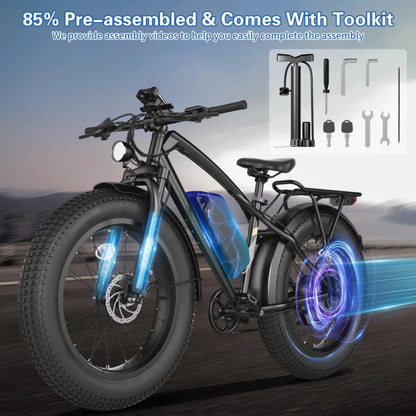 Skeri Electric Scooter, 26" Foldable E Bike, 1000W Motor, 48V 13Ah Removable Electric Bike