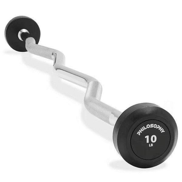 Mikolo Gym Rubber Fixed Barbell, Pre-Loaded Weight EZ Curl Bar for Strength Training & Weightlifting