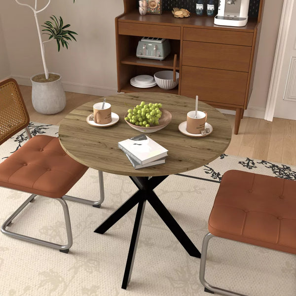 NicBex 31.5 Inch Round Dining Table,Modern Kitchen Table with Metal Legs for 2 to 4,Living Dining Room,Brown