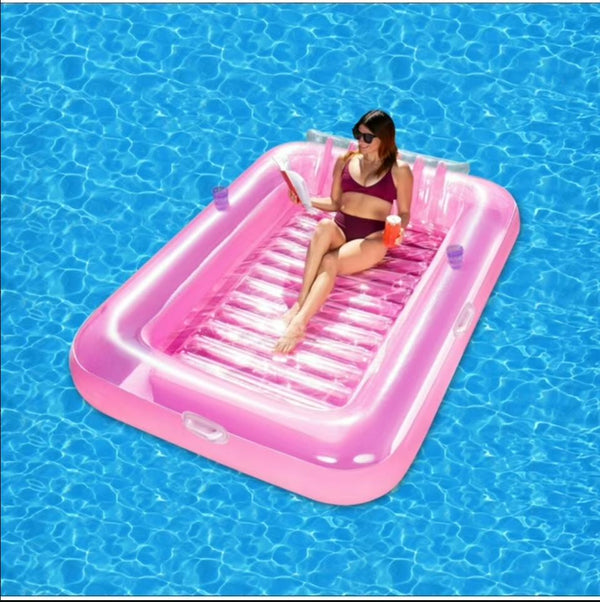GVDV Inflatable Tanning Pool Lounger Float, 84 x 63 Extra Large Size Suntan Tub for Adult, Pink