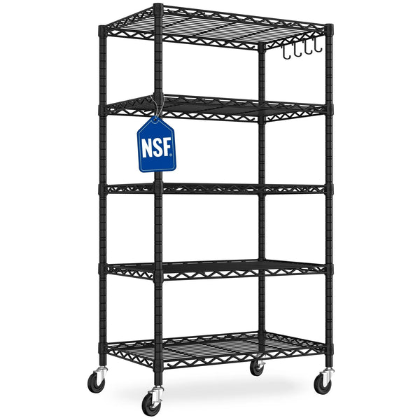 TrumanPick 5-Tire Heavy Duty Storage Shelves, Adjustable Wire Shelving Unit for Garage Kitchen,Storage Rack Load1250 lbs, 24"W*18"D*72"H, Black