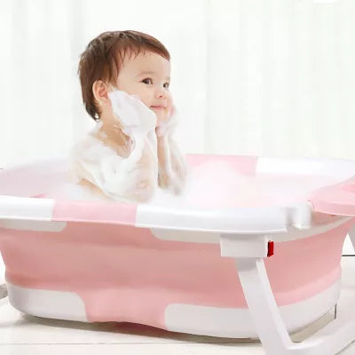 BabyBond Collapsible Baby Bathtub for Infant to Toddler, Portable Baby Bath Tub with Soft Cushion & Thermometer, Pink