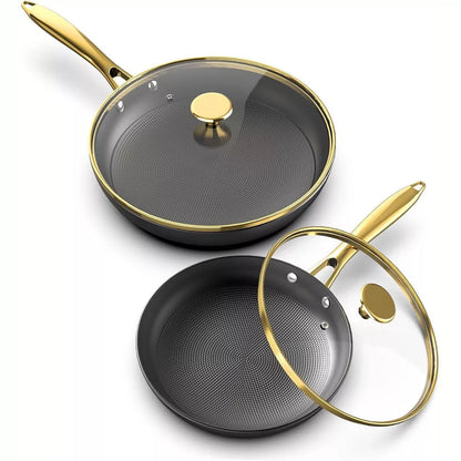 imarku Frying Pans, Frying Pan with Lid 2Pcs - 10 Inch and 12 Inch Long Lasting Nonstick Frying Pan Cast Iron Skillets, Frying Pans Nonstick with Lid