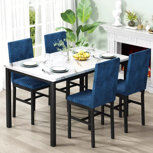 Hooseng 5 Pieces Kitchen Table And Chairs Set, Dining Table Set for 4, Rectangular Dining Table Set with Four Upholstered Chairs And Faux Marble Top