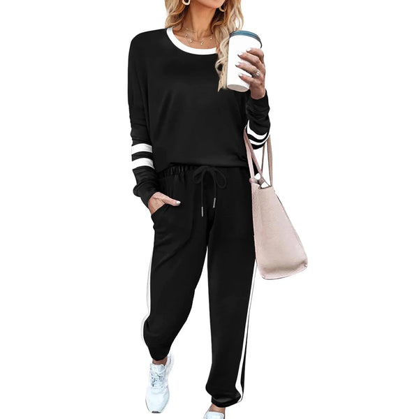 UVN Sweatsuits Womens 2pcs Sets Jogger Set Casual 2 Piece Outfit Striped Sweatshirts Long Tracksuits