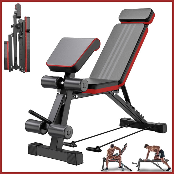 RICAN 7 Levels Adjustable Weight Bench with Extended Headrest & Leg Extension, Foldable Dumbbell Workout Bench, Supports Up to 770 lbs, Incline & Decline Positions for Full Body Strength Training