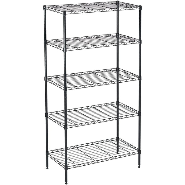 5-Shelf Adjustable Heavy Duty Steel Wire Rack Storage Shelving Organizer for Kitchen, Garage, 23.62" L x 13.77" W x 59.05" H, Black