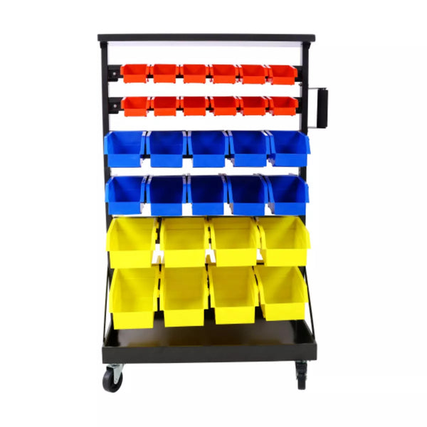 Dolonm 60 Parts Bin Rack Garage Storage Unit 6 Tiers System Steel Shelf with Portable Wheels, Mobile Tool Organizer Plastic Bins (6 Tiers)