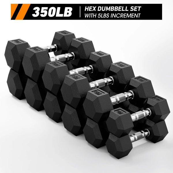 Mikolo Rubber Hex Dumbbell Set, Option in 350lbs, Strength Training Weight Set Home Gym