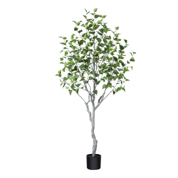 6ft Fake Plastic Betula Tree in Pot, Pre Potted Faux Greenry Plant for Home Decor Office House Living Room Indoor Outdoor, Big Fake Plants Fake House Plants