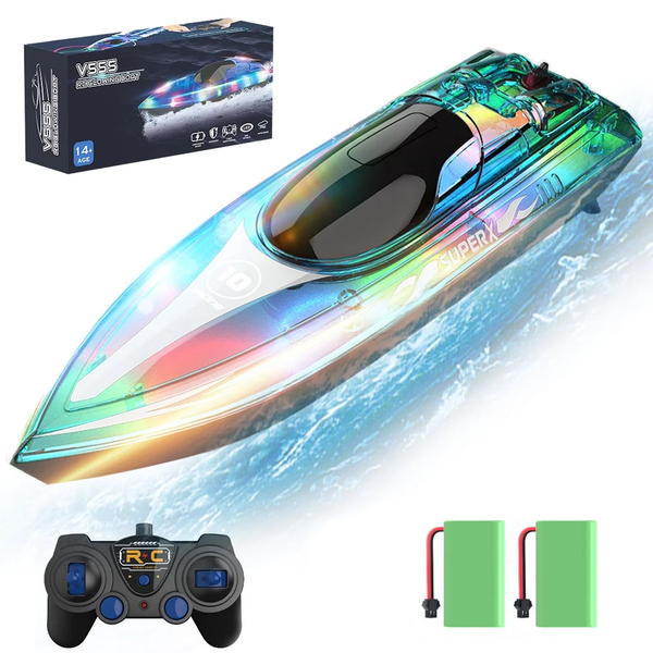 JoyStone 12 inch RC Boat with Led Lights & 2 Batteries, 15+ mph Fast Racing Boat Remote Control Boat for Pools and Lakes Toys Gifts for Kids & Adults, Green