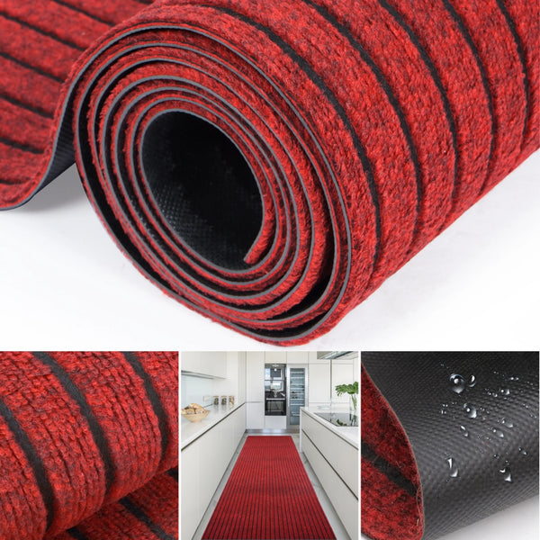 OVYEOFR Commercial Floor Mat, 3ft x 10ft Stripe Non-slip Doormat Carpet with Rubber Backing, Indoor Outdoor Runner Rug for Hallway Kitchen Entryway, Red
