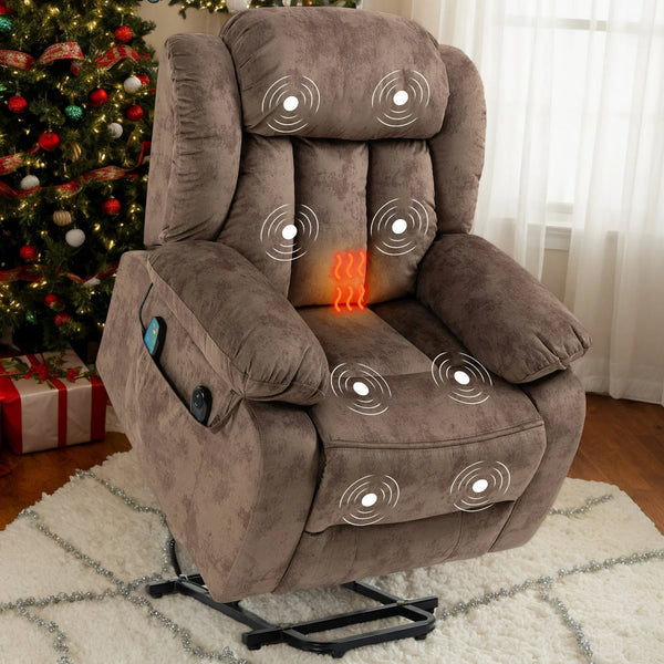 UHOMEPRO Recliner Chair for Living Room, Electric Heated Power Lift Recliner Chairs for Adults Elderly, Recliner Sofa for Seniors 330 lb Capacity with Side Pocket for Home Theater, Brown