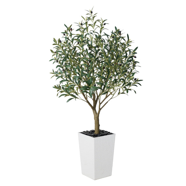 DR.Planzen UV Resistant 5ft Artificial Olive Tree in White Large Planter with Pebbles– Faux Olive Tree for Indoor and Outdoor Decor, Lifelike Greenery for Home  Garden Decor