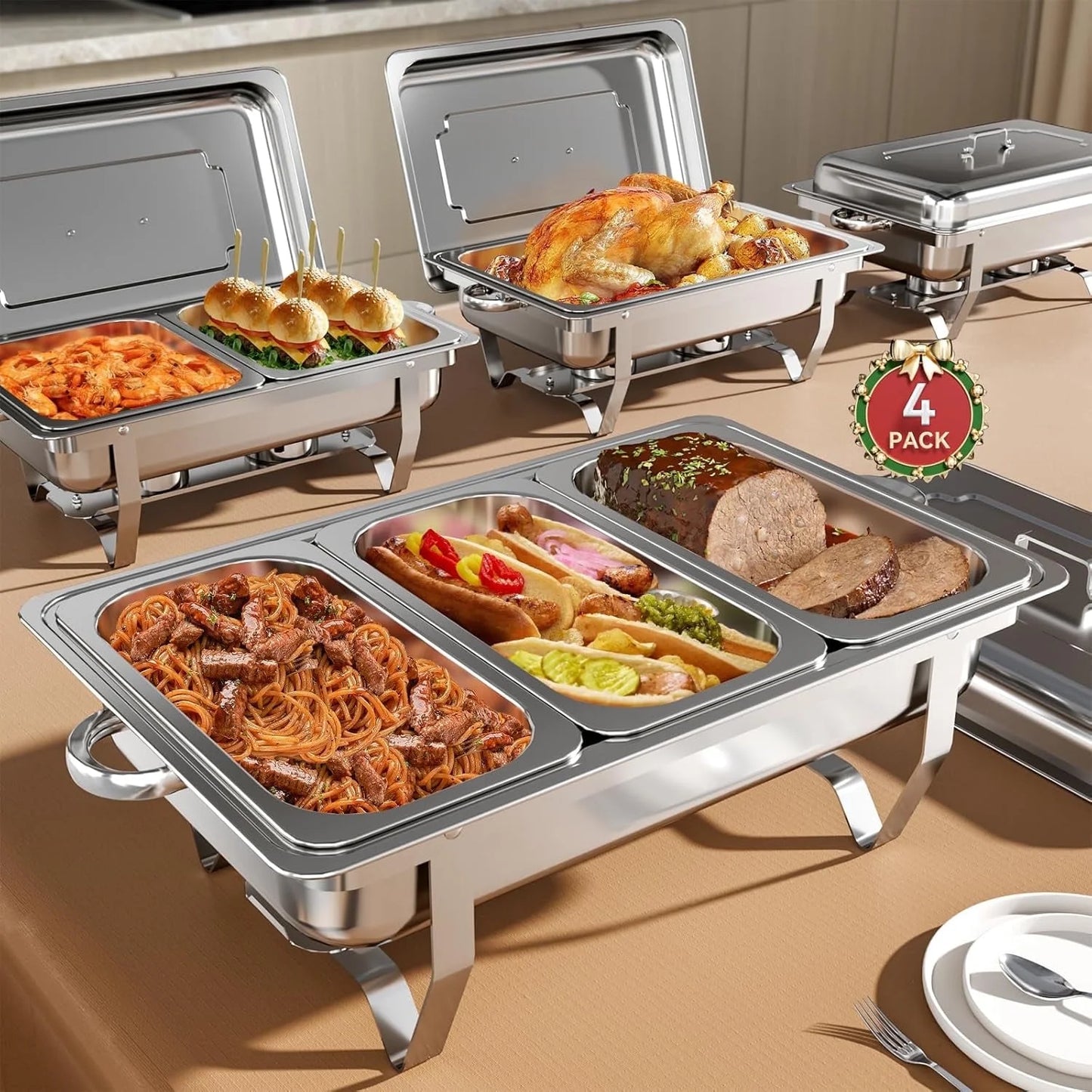 Chafing Dish Buffet Warmers Set, 3 Packs AOKIWO 9QT Stainless Steel Chafing Dishes for Buffet, Chafers and Buffet Warmers Sets for Parties, Events, Wedding, Camping, Dinner