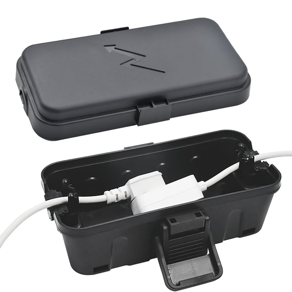 PhiloDeco Small Outdoor Electrical Box (8.5*5*2.5 inch), IP54 Waterproof Extension Cord Cover Weatherproof, Protect Outlet, Plug, Socket, Timer, Power Strip, Holiday Light Decoration, Black