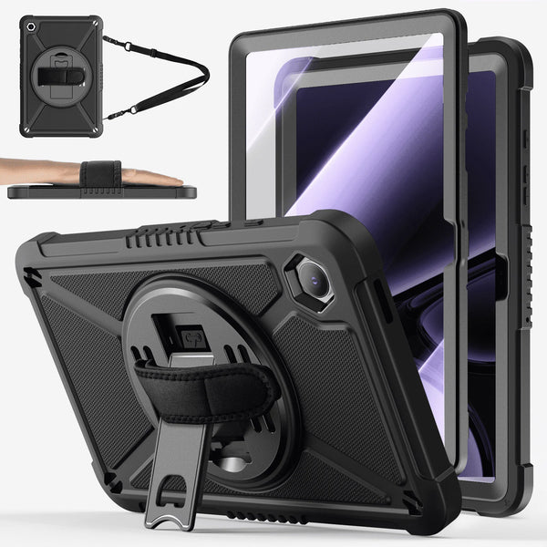 Cases for Samsung Galaxy Tab A9+/ A9 Plus 11" 2023, Shockproof Hard Duty Case with 360 Rotating Hand Strap & Stand, Shoulder Strap for SM-X210/ X216/ X218, Black