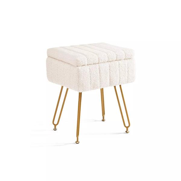 Hyleory Teddy Fabric Storage Ottoman, Vanity Stool Plush with Hidden Storage for Bedroom Living Room Vanity