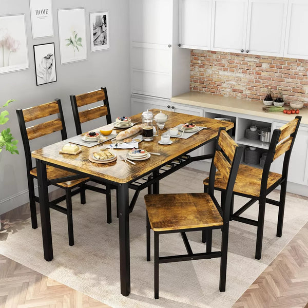 Hooseng Dining Table Set for 4, 5-Piece Kitchen Table Chairs Set, Rectangle Dining Room Table Set with Four Chairs and Wooden Table Top