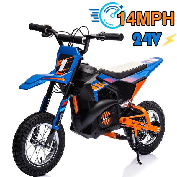 iYofe 24V Electric Dirt Bike, 250W Electric Motorcycle Ride On Toys, Battery Powered Motorcycle Electric Car, Up to 13.7 MPH for Kids Ages 13+ Blue