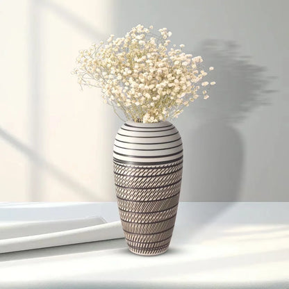 Rustic Large Ceramic Vase ,10.4 inch Modern White Artificial Flowers Vase For Home Decor,Tall Farmhouse Decorative Vases For Nightstand,MantelTable,Entryway,Living Room,Wedding Gift,Shelf Display