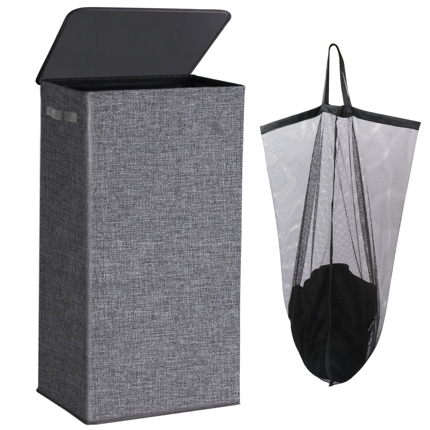 Okaka Collapsible Laundry Hamper with Lid 100L, Large Laundry Basker with Removable Mesh Bag for Bedroom, Bathroom,Closet, Dorm(Grey)
