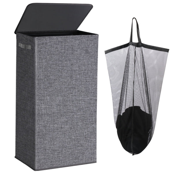 Okaka Collapsible Laundry Hamper with Lid 100L, Large Laundry Basker with Removable Mesh Bag for Bedroom, Bathroom,Closet, Dorm(Grey)