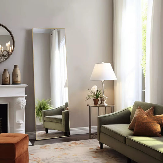 DOMETOUR Body Dressing Mirror Standing Rectangle Floor Mirrors, Wall-Mounted Mirror