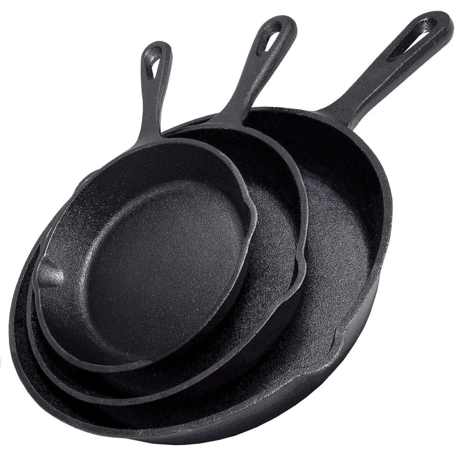 Cast Iron Skillet Set, AOKIWO 3-Piece Pre-Seasoned Pan Cookware Set, 10", 8", 6" Frying Pans with Handles, Heavy-Duty Cookware Set with Non-Stick Surface For Saute, Cooking, Pizza