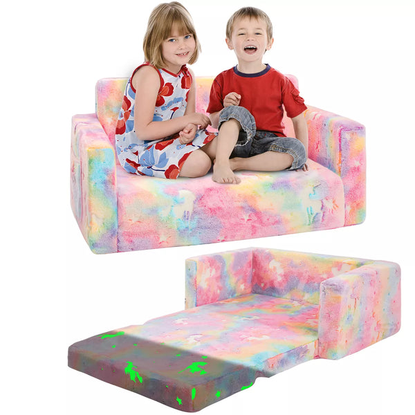 Inhand Kids Sofa, 2-in-1 Soft Toddler Couch Fold Out, Toddler Chair Comfy with Cute Designs, Convertible Sofa to Lounger for Girls and Boys