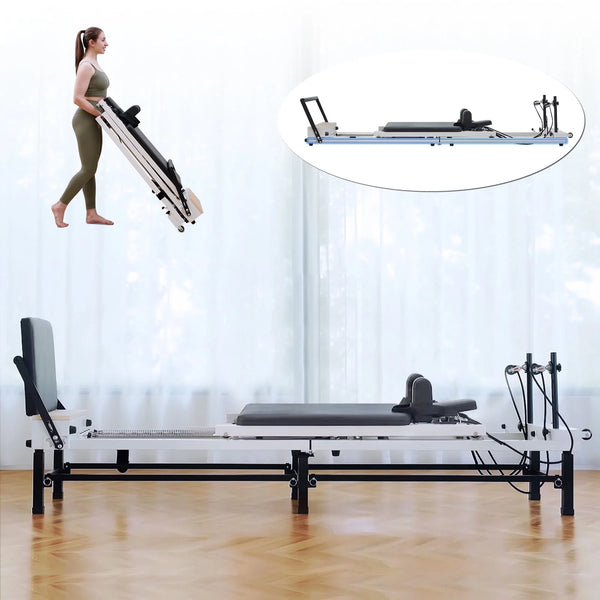 Syedee 90'' Foldable Pilates Equipment for Home Workouts,Balanced Body Pilates Reformer Machine for Home and Gym, Pilates Exercise Equipment with Jump Board, 220lbs resistance 5 Springs