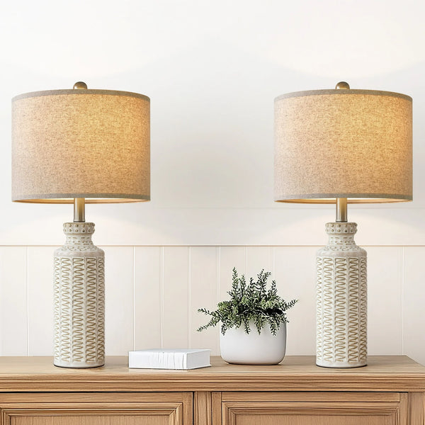 Yokila Ceramic Farmhouse Table Lamp Set of 2 for Living Room Bedroom 24.75" Retro Bedside Nightstand Lamps Home Office