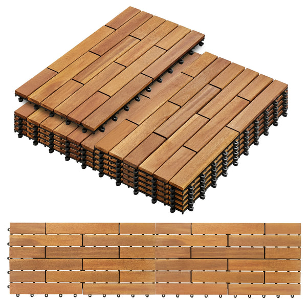 TrumanPick 12 PCS Deck Tiles Outdoor Waterproof Flooring Tiles for Backyard Garden Poolside, All Weather Use, Natural Wood- 24"L x 12"W