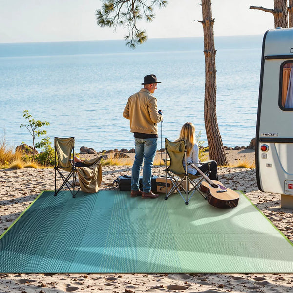 Lahome Waterproof Outdoor Area Rug-Reversible Plastic Straw Mat for Porch, Backyard, Balcony