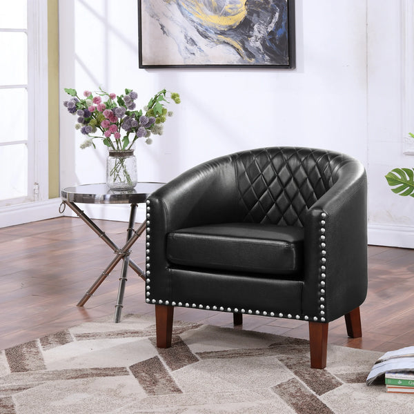 TrumanPick Accent Chair, Faux Leather Barrel Chair Modern Tub Club Chair for Bedroom Living Room armchair, Black