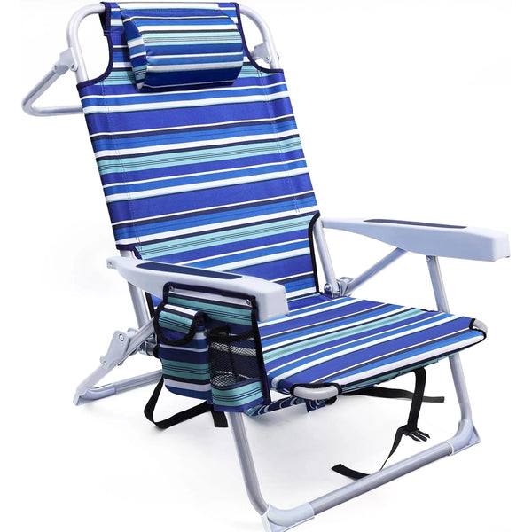 GVDV Backpack Beach Chair for Adults, Portable Folding Beach Chair with Storage Pouch and Pillow, Reclining Chair for Beach, Camp, Outdoor
