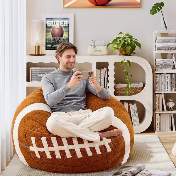 Inhand Sports Football Bean Bag Chair - Oversized Bean Bag Sofa Couch with Filler - Football Plush BeanBag for Living Room Bedroom Dorm Office - 4ft