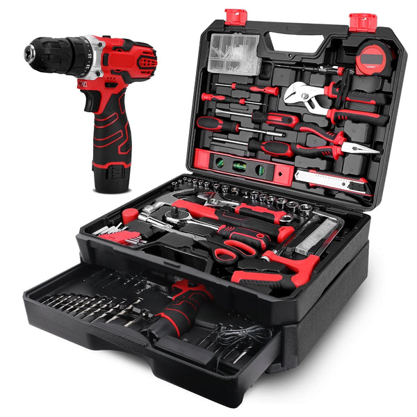 TOPHDY Tool Set with 12V Cordless Drill ,276 piece Tool Set Driver Toolbox Storage Case with Drawer, Professional House Repair Driver Set