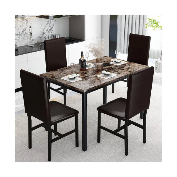 Hooseng Dining Table Set for 4, 5-piece Kitchen Table and Chairs, Rectangular Dining Table Set with Four Black Chairs and Marble Top