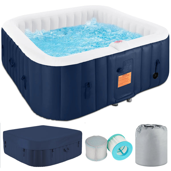 73 Inch 4-6 Person Inflatable Hot Tub Spa with Control Panel, Outdoor Portable Hottub with 130 Jets, Insulated Tub Cover and Floor Protector, Temperature up to 104, Blue