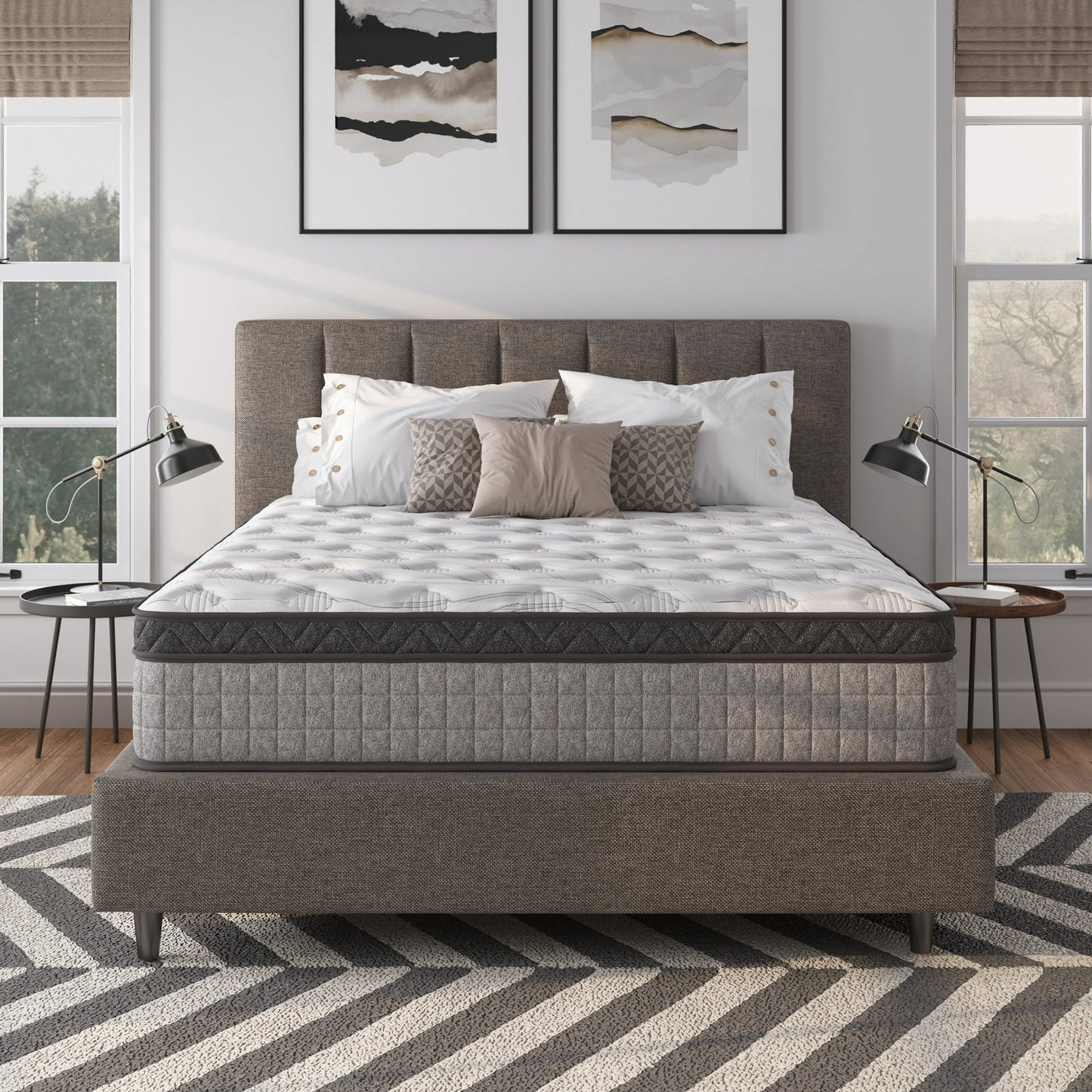 Queen Mattress in a Box, PENTINM 10 inch Memory Foam Mattress for Pressure Relief and Motion Isolation, Queen Mattress Diamond Innerspring Hybrid and Cooling Gel, Medium Firm, CertiPUR-US, Gray