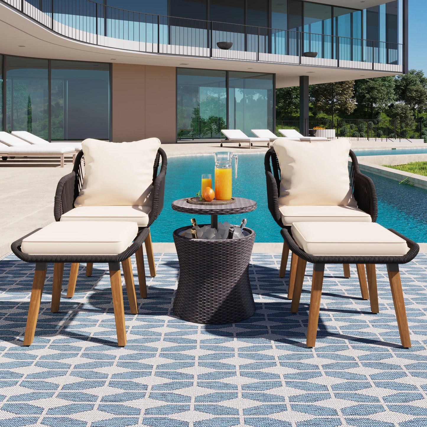 Segmart 5 Pieces Patio Furniture Chair Sets, Patio Conversation Set with Wicker Bar Table, Ottomans Outdoor Furniture Bistro Sets for Porch, Backyard, Balcony, Poolside, Beige Cushion