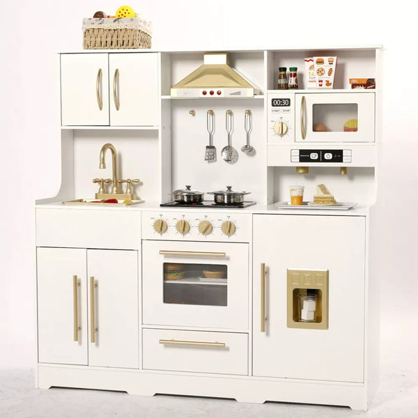 Kinder King Wooden Kids Play Kitchen, Toy Kitchen Playset for Toddler, Realistic Kitchen Sets w/Lights & Sounds, Gift for Boys Girls Age 3+