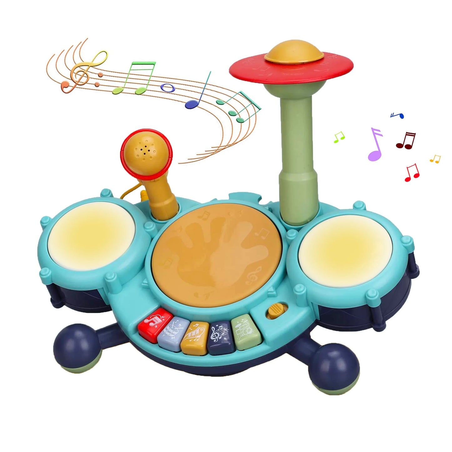 Richgv Kids Drum Set Musical Toys for 1 Year Old Boys Girls, Baby Educational Instruments with Piano Microphone, Light Up Learning Toys for Toddlers