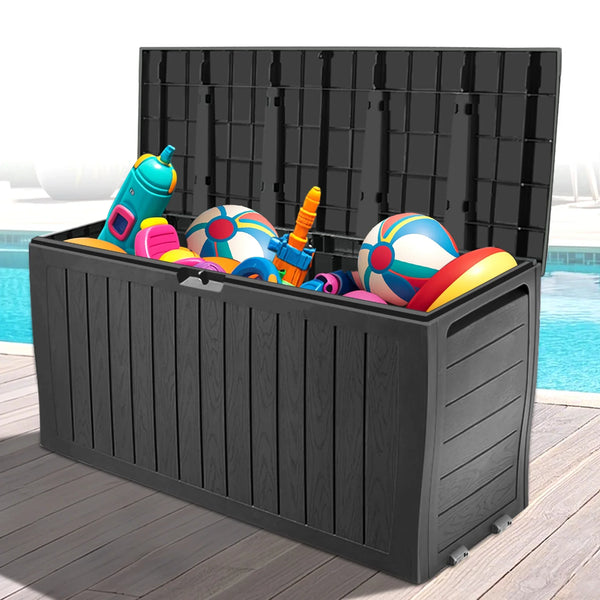 Seizeen 75 GAL Resin Deck Box Clearance on Wheels, Patio Large Storage Cabinet, Outdoor Waterproof Storage Chest, Storage Container for Outside Furniture Cushions, Garden Tools, Black, D7226