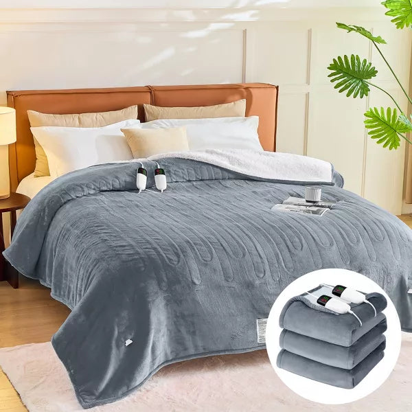 Inhand Heated Blanket Dual Control Electric Heating Blanket Auto-Off 10 Heat Level Over-Heat Protection Flannel ETL Certified
