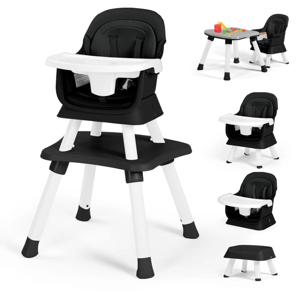 LINLUX 8 in 1 Convertible High Chair for Babies, Feeding Booster Seat for Toddlers, Black