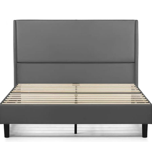 COMHOMA Bed Frame with Type-C  USB, 51 High Headboard Tall, Wood Slat Support